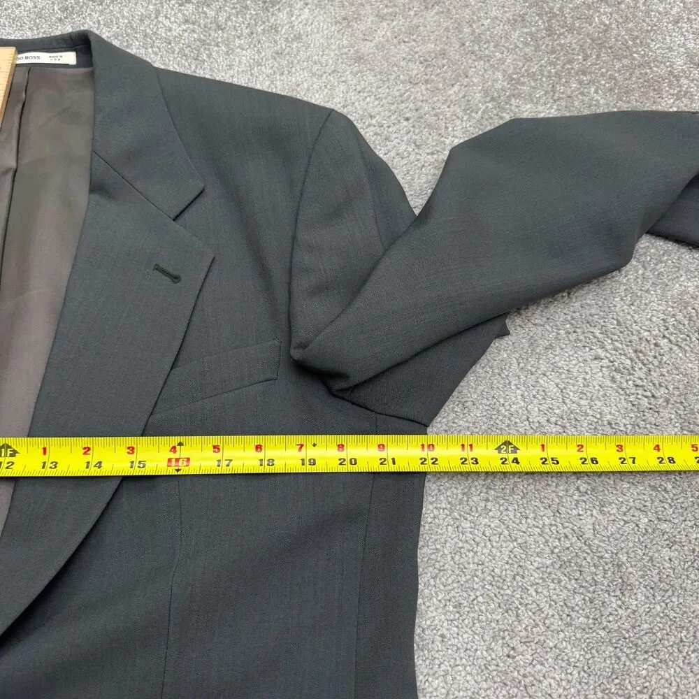 Vintage Hugo Boss Two Button Suit Jacket Men 38R Green 100% Wool USA Made Blazer
